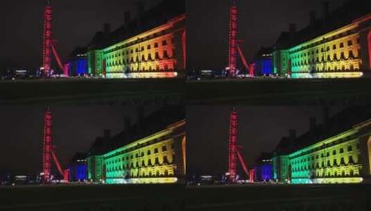 彩色灯光照射下的伦敦市政厅大楼高清在线视频素材下载