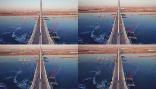天津冬季独流减河上的团泊新桥风光高清在线视频素材下载