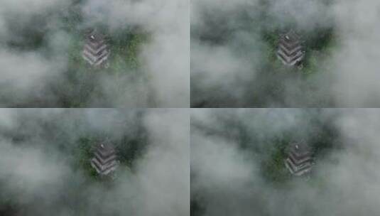 大气航拍雾中楼台高清在线视频素材下载