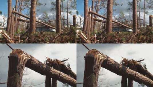 被折断的大树压倒了房子高清在线视频素材下载