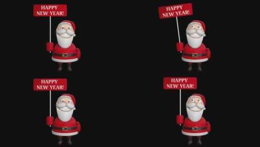 圣诞老人举牌庆祝新年快乐的动画高清在线视频素材下载