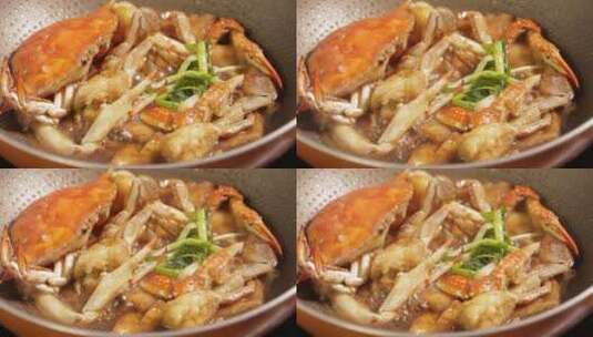 厨师炒制豆腐烧螃蟹高清在线视频素材下载
