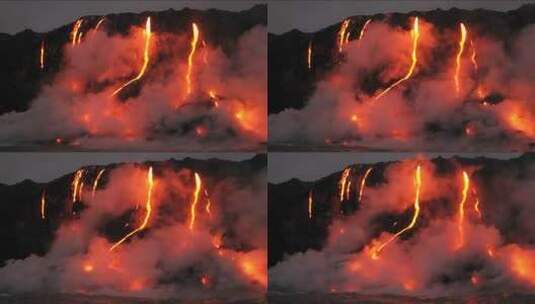 熔岩从火山流入海洋高清在线视频素材下载