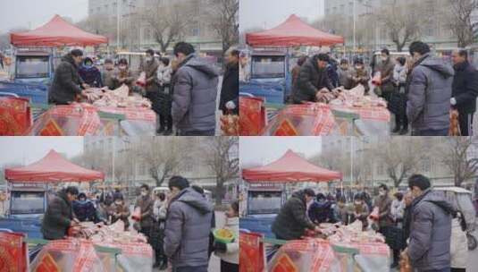 4k新春时节北方集市食品销售实拍视频高清在线视频素材下载