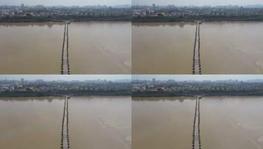 航拍江西赣州古浮桥交通高清在线视频素材下载