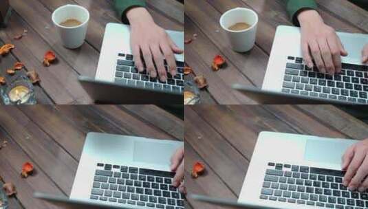 使用笔记本电脑喝咖啡的亚洲男性高清在线视频素材下载
