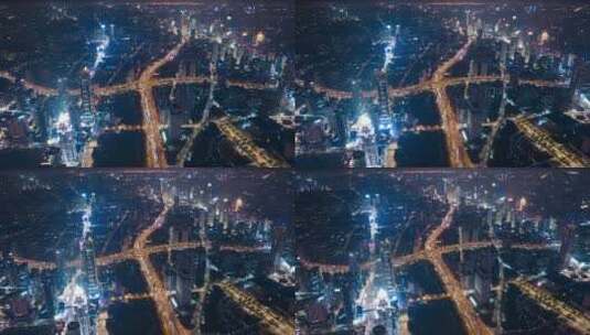 上海市中心大范围延时航拍夜景高清在线视频素材下载