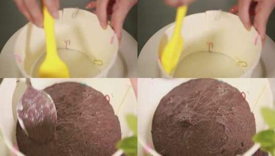 【镜头合集】纸壳模具刷油烤蛋糕高清在线视频素材下载