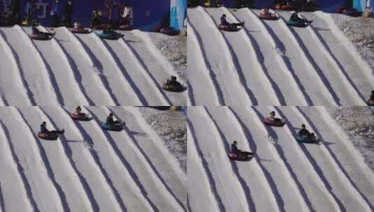 雪上飞碟雪圈雪上游戏冰雪嘉年华高清在线视频素材下载