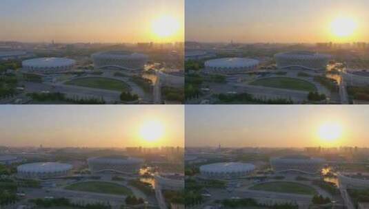 武汉光谷网球场航拍夕阳全景709高清在线视频素材下载