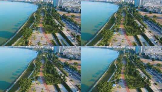 航拍南宁滨江公园邕江两岸绿化高清在线视频素材下载