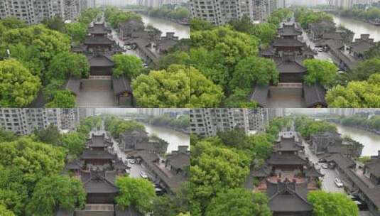 4K高清航拍杭州拱宸桥运河航拍无人机4K航拍高清在线视频素材下载
