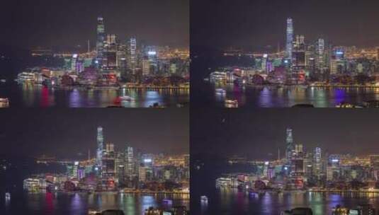 香港海湾夜景中的摩天大楼高清在线视频素材下载