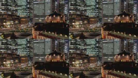 夜间交通繁忙的建筑物和街道高清在线视频素材下载