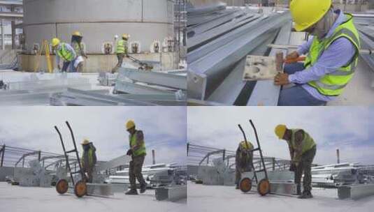 建筑工地钢结构工程工人施工高清在线视频素材下载