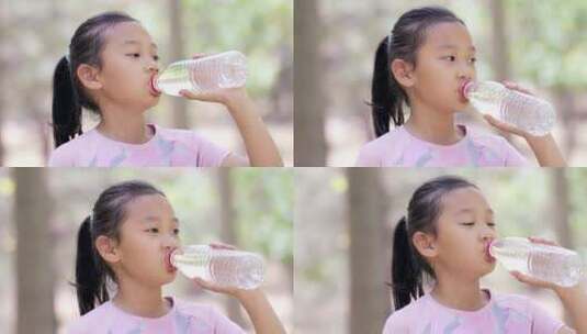运动后喝水的女孩高清在线视频素材下载