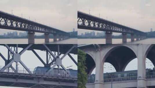 武汉长江大桥 和谐号 火车驶过 动车驶过高清在线视频素材下载