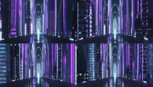 三维渲染城市夜景赛博朋克车辆路跑高清在线视频素材下载