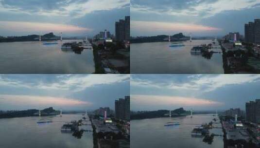 城市航拍 宜昌 夷陵 长江 大桥 夕阳 晚霞高清在线视频素材下载
