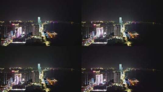 航拍湖北宜昌CBD夜景沿江大道夜景高清在线视频素材下载