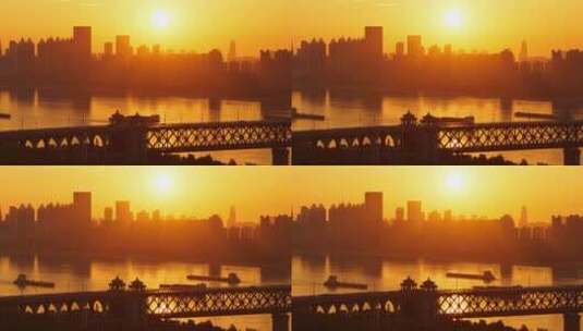 长江大桥桥头堡 日升延时 金黄色高清在线视频素材下载