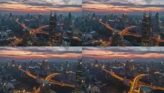 上海地标夜景延时航拍高清在线视频素材下载