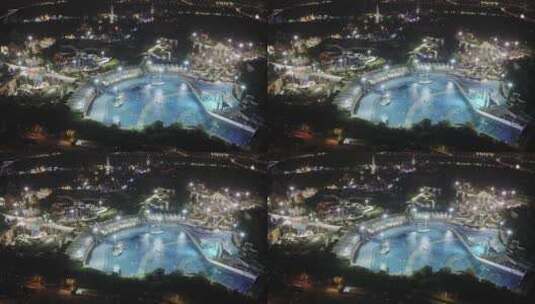 航拍上海松江玛雅水上乐园游泳池夜景高清在线视频素材下载