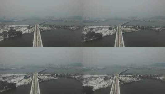 航拍武汉光谷大桥冬天高清在线视频素材下载