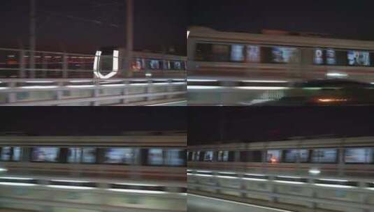 晚上动车高铁行驶镜头夜间火车快速行驶地铁高清在线视频素材下载
