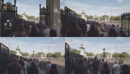 白金汉宫外人群行走的追踪镜头高清在线视频素材下载