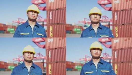 中年男性技术人员在物流港口现场指挥高清在线视频素材下载