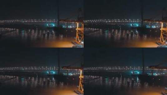 闵浦大桥夜景航拍高清在线视频素材下载