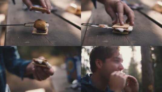 男人在户外制作三明治高清在线视频素材下载