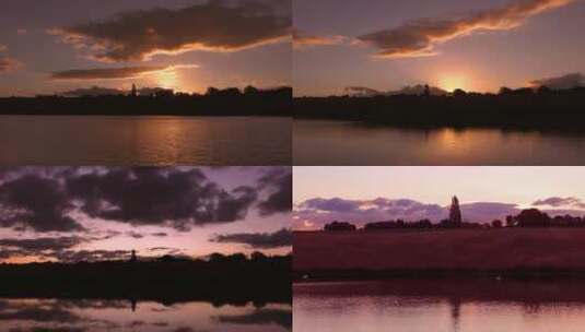 波光粼粼的湖面日出日落高清在线视频素材下载