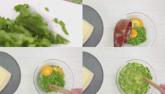 韭菜碎加鸡蛋搅拌高清在线视频素材下载