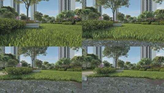 新中式小区草坪景观动画素材高清在线视频素材下载