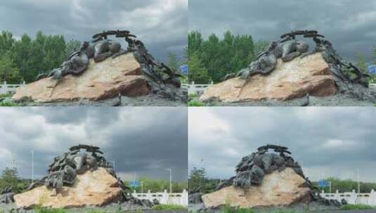 乌鸦救主雕塑东陵福陵天柱排青公园高清在线视频素材下载