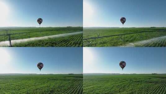 农业灌溉农田浇水热气球漂浮高清在线视频素材下载