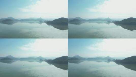 薄雾下的江南山水湖面高清在线视频素材下载