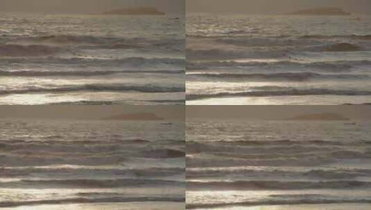 日出时刻实拍层层海浪 黄昏海浪 浪中小渔船高清在线视频素材下载