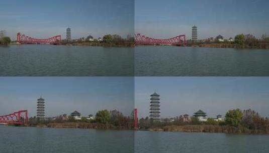 扬州三湾剪影桥、大运塔、中国大运河博物馆高清在线视频素材下载