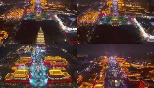 合集_西安大唐不夜城夜景4K航拍高清在线视频素材下载