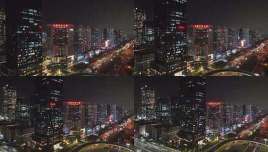 4K深圳福田区车公庙建筑群夜景航拍高清在线视频素材下载