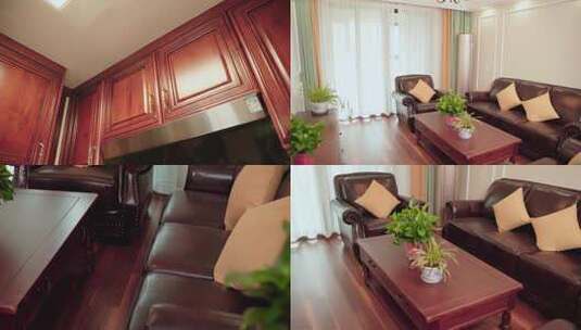 中式家具 真皮沙发高清在线视频素材下载