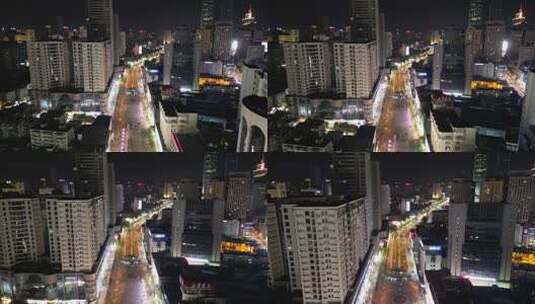 航拍云南昆明南屏街夜景高清在线视频素材下载