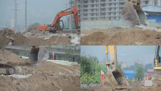 工地施工 挖土 挖机高清在线视频素材下载