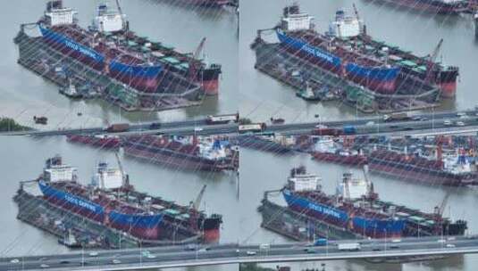 中国广东省广州市黄埔区中海工业菠萝庙船厂高清在线视频素材下载