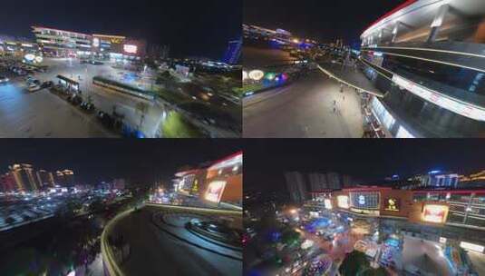 扬州京华城外景灯光夜景穿越机航拍高清在线视频素材下载