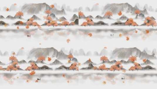 中国风枫叶水墨移轴动态背景高清在线视频素材下载