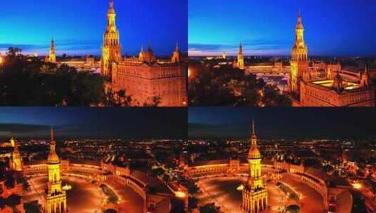 西班牙广场夜景高清在线视频素材下载
